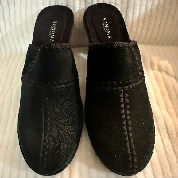Sonoma Juliette Women’s Black Suede Heeled Clogs Size 6 - Picture 8 of 8